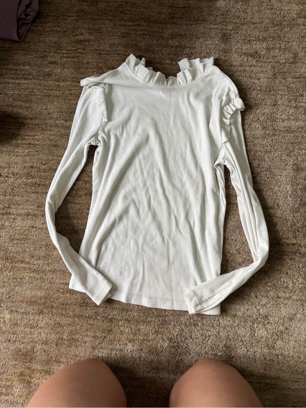 adidas White Ruffle-Neck Long Sleeve Tee
